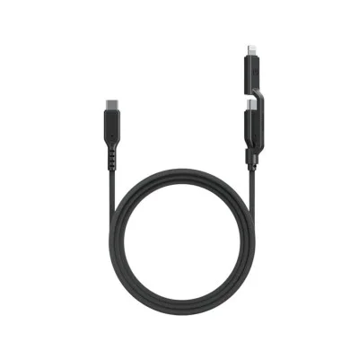 Energea Flow Duo 2-In-1  C To C + Lightning Cable, 480Mbps, 240W, 1.5M -Black